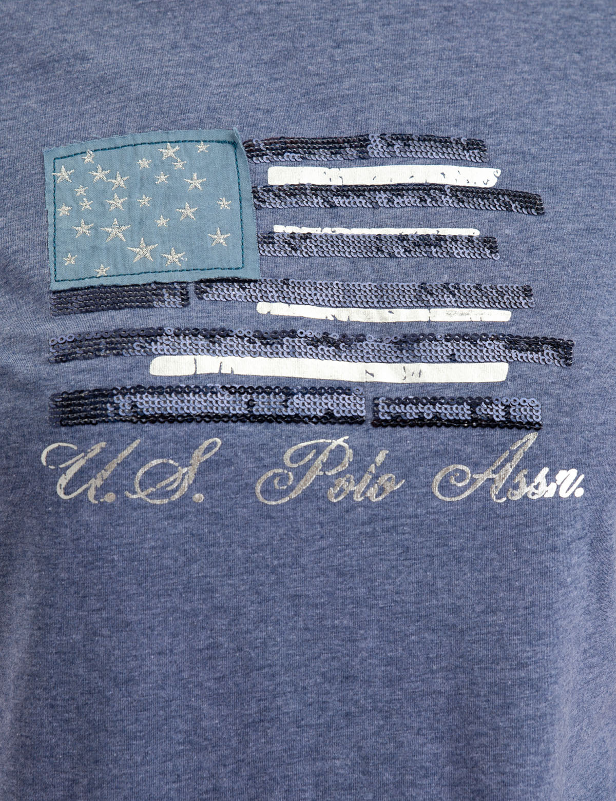 Flag Graphic T-Shirt with Embroidered Stars & Sequins | Round Neck