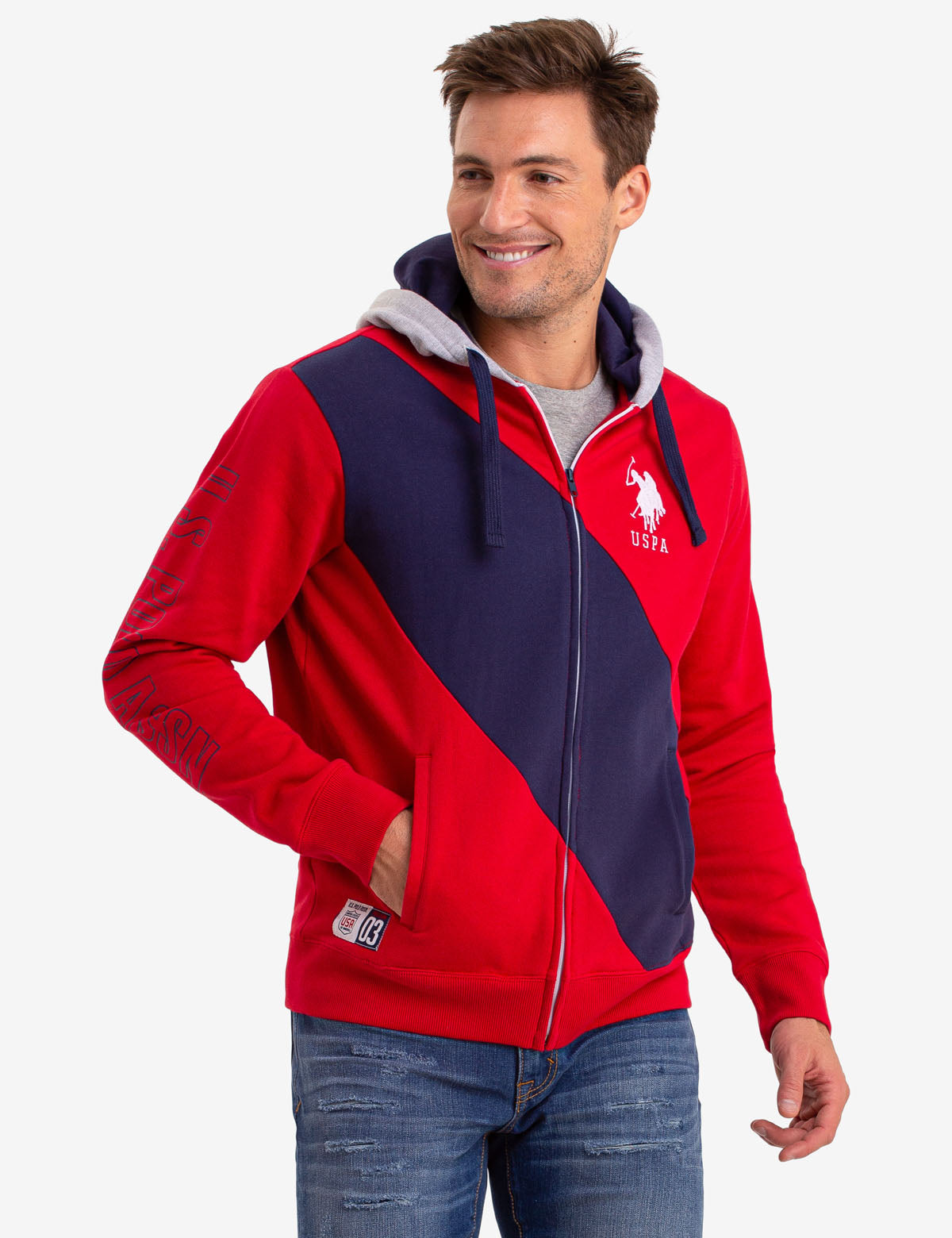 Colorblock Zip Hoodie with Contrast Hood & Logo | Frech Terry