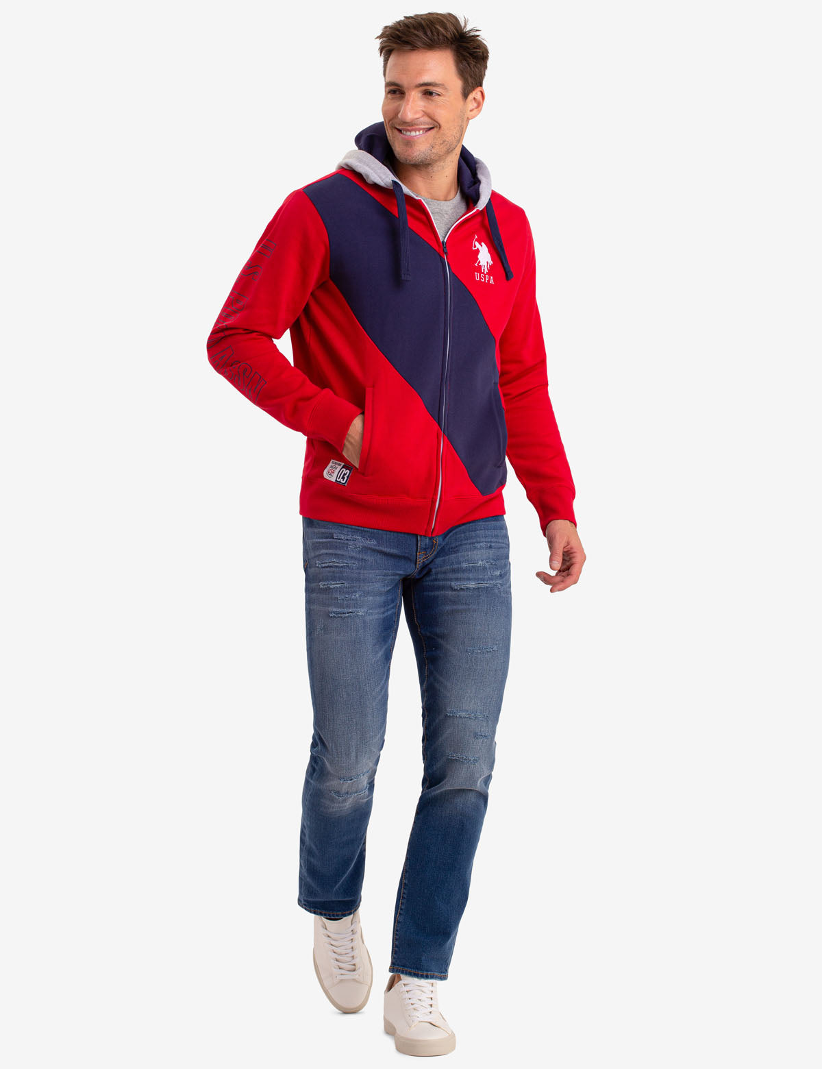 Colorblock Zip Hoodie with Contrast Hood & Logo | Frech Terry