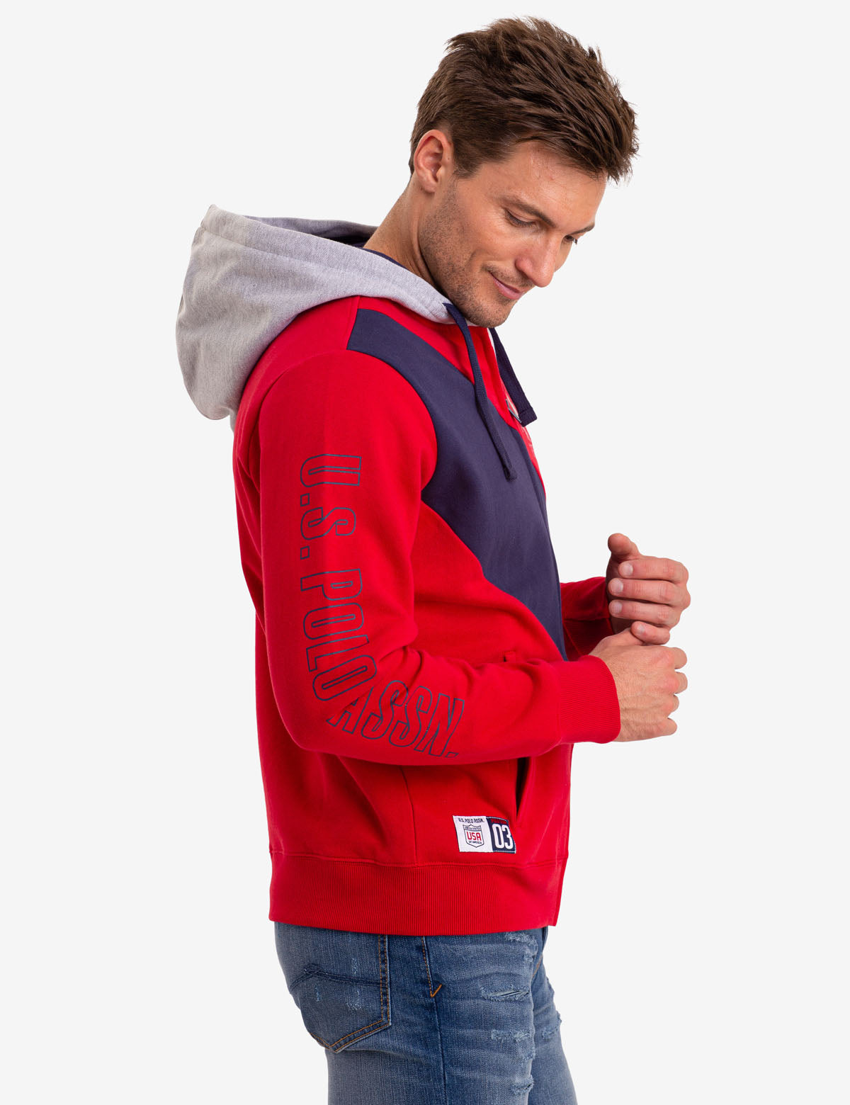 Colorblock Zip Hoodie with Contrast Hood & Logo | Frech Terry