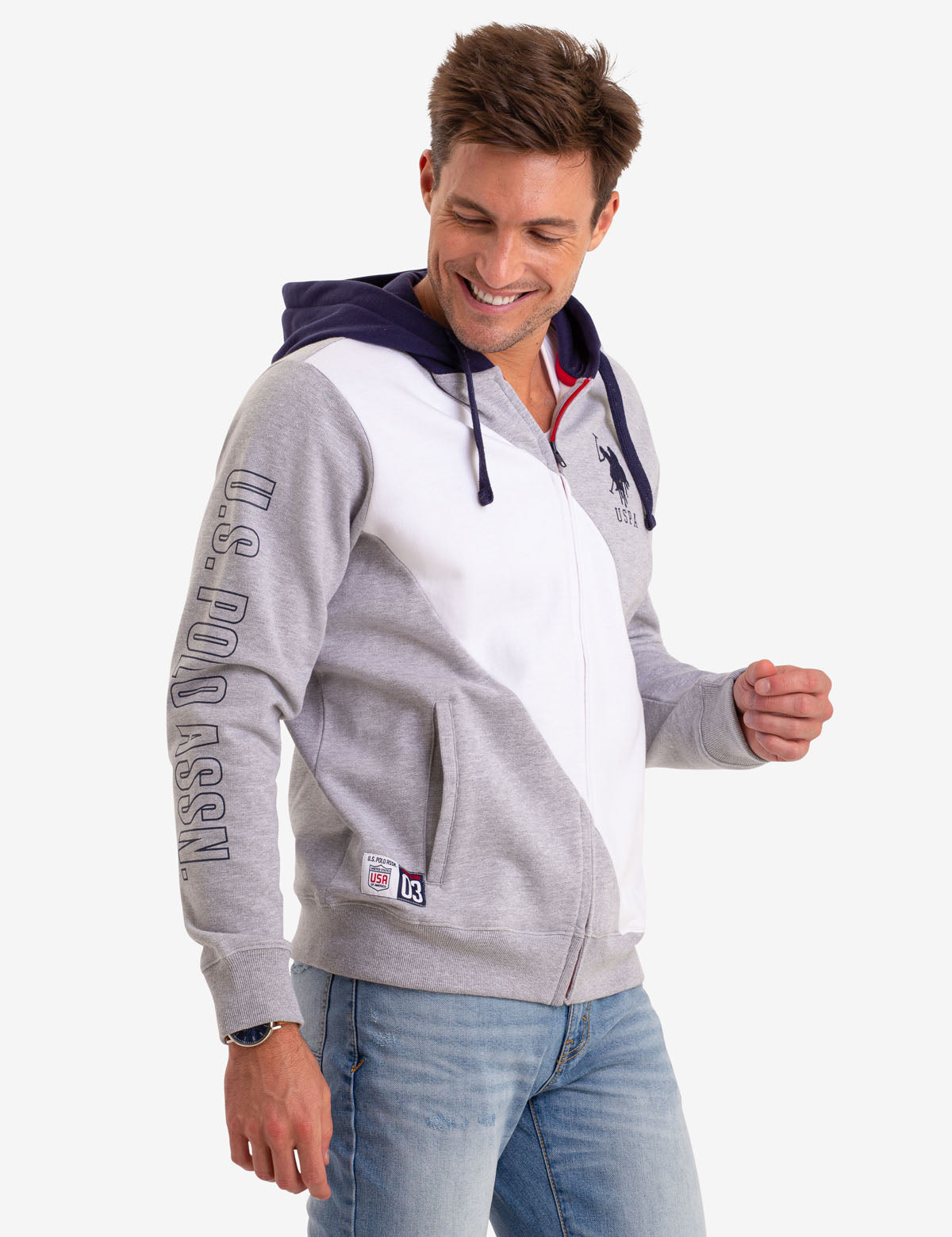 Colorblock Zip Hoodie with Contrast Hood & Logo | Frech Terry