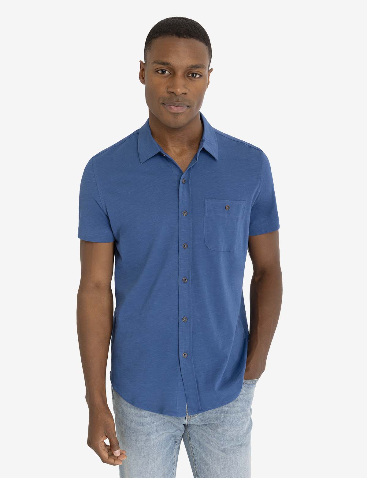 Slub Jersey Shirt with Full Placket | Casual Comfort Fit