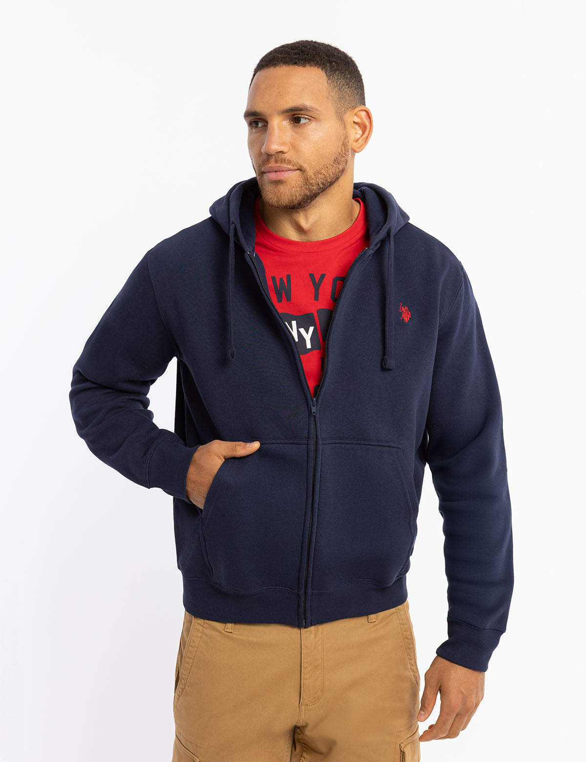 Full Zip Lined Hoodie with Kangaroo Pockets & Ribbed Cuffs