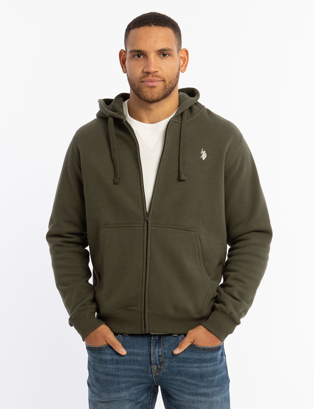 Full Zip Lined Hoodie with Kangaroo Pockets & Ribbed Cuffs