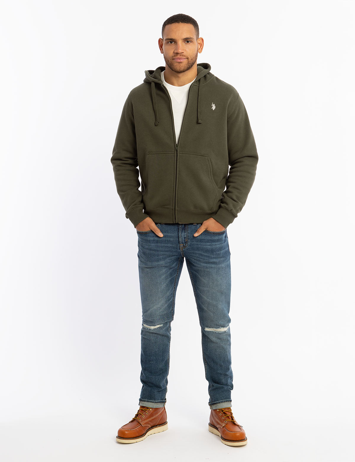 Full Zip Lined Hoodie with Kangaroo Pockets & Ribbed Cuffs