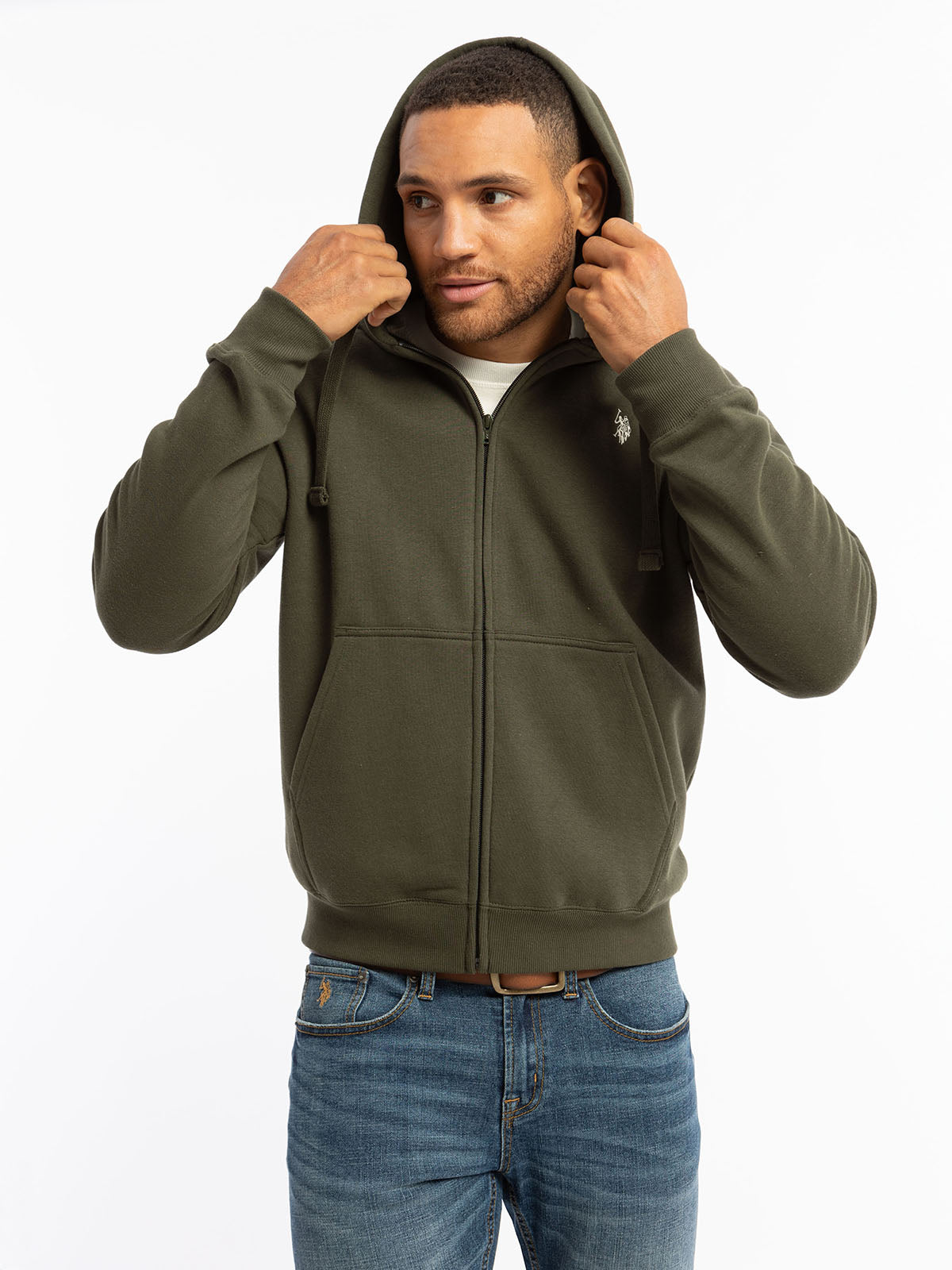 Full Zip Lined Hoodie with Kangaroo Pockets & Ribbed Cuffs