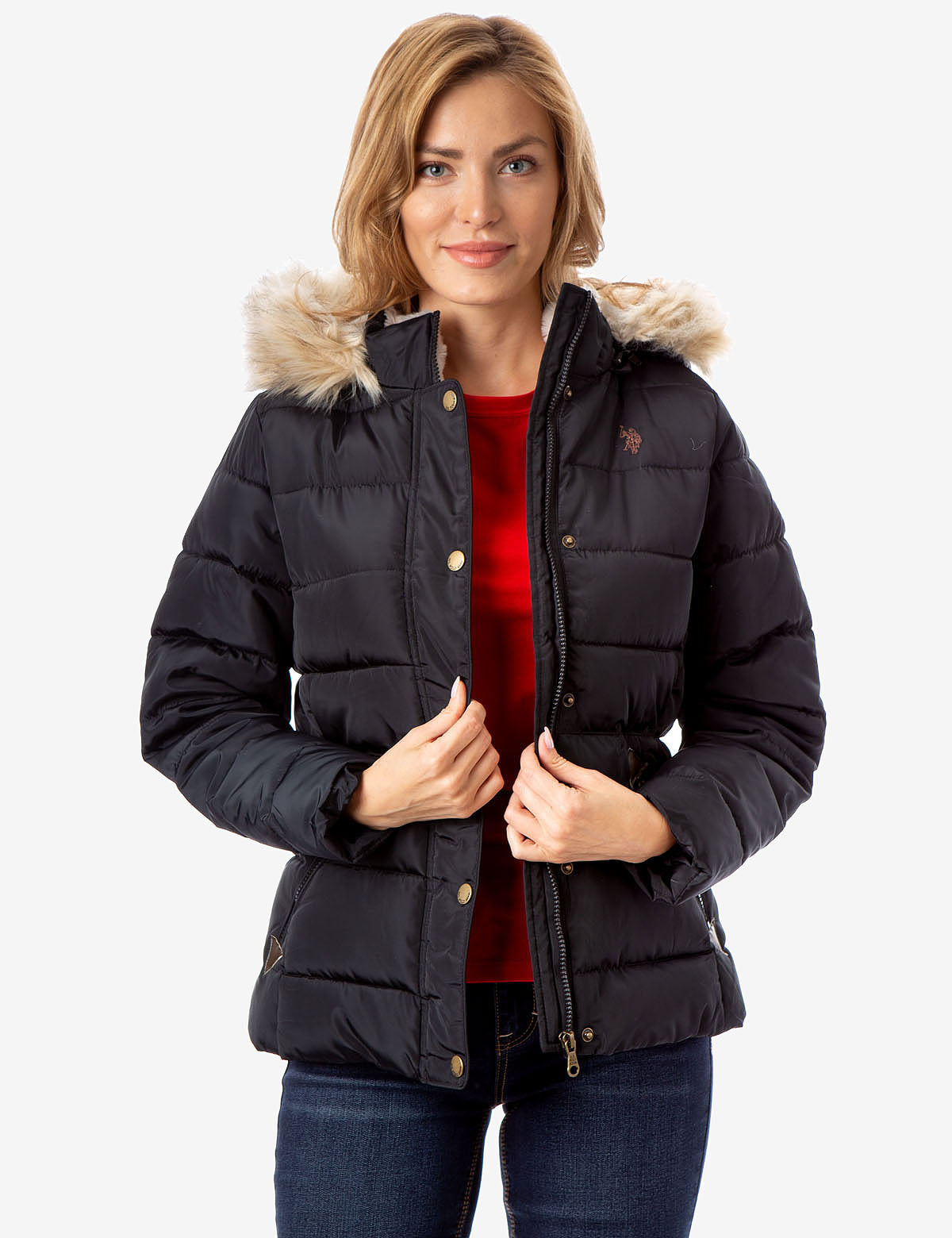 Sherpa-Lined Faux Fur Hooded Jacket with Zipper Pockets | Winter Coat