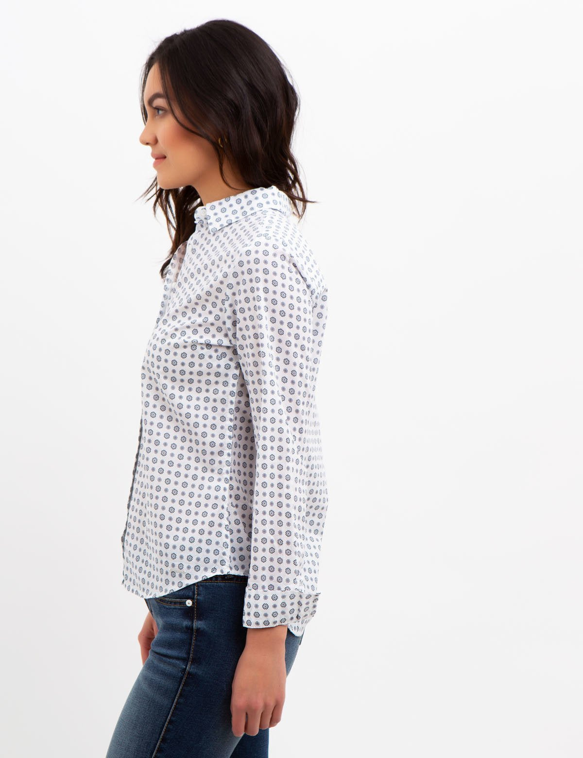 Geometric Print Cotton Button-Up Top | Geo Floral