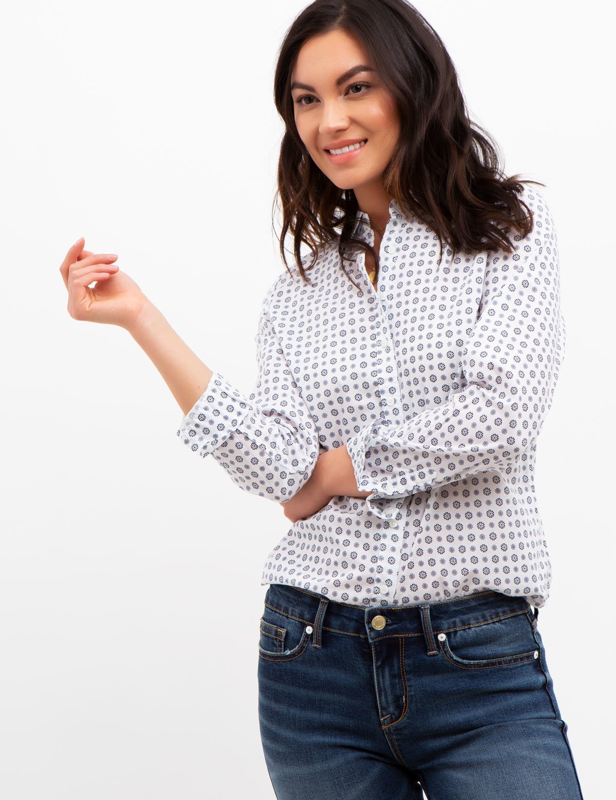 Geometric Print Cotton Button-Up Top | Geo Floral