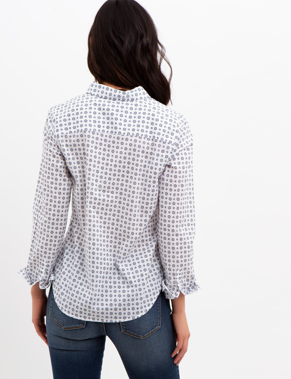 Geometric Print Cotton Button-Up Top | Geo Floral