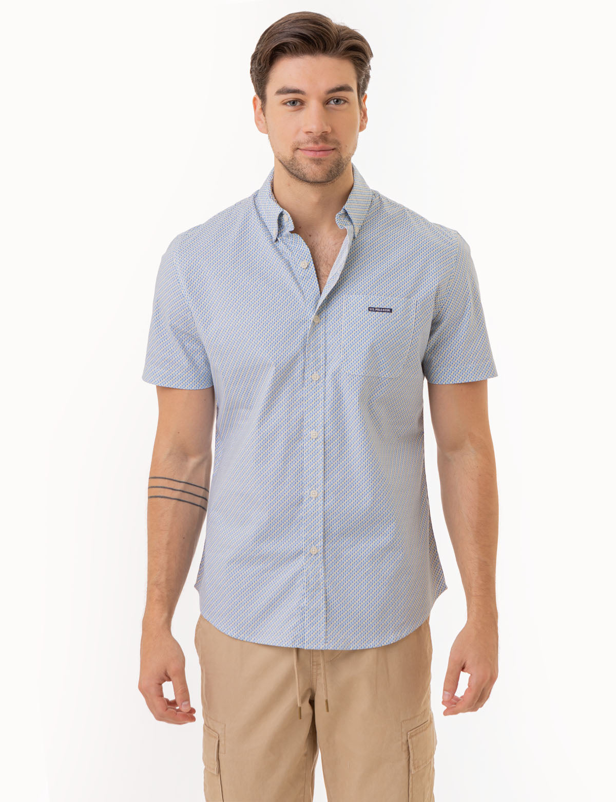 Geo Print Short Sleeve Poplin Shirt for Men | Casual Summer Wear