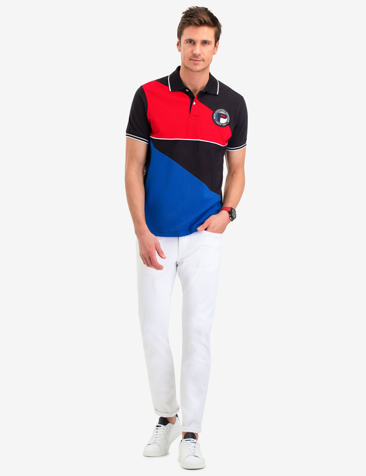 Geometric Colorblock Polo Shirt with Button Placket | U.S. Polo Assn.