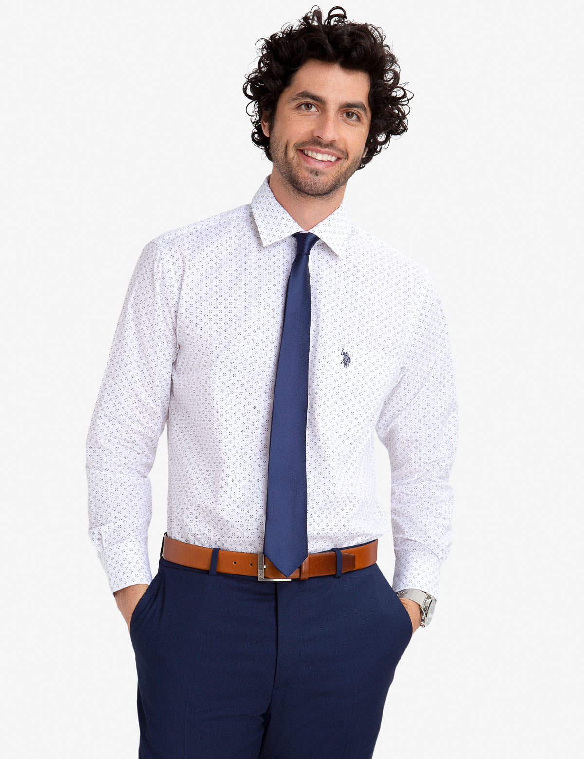 Geometric Print Dress Shirt | Button-Up with Back Pleat
