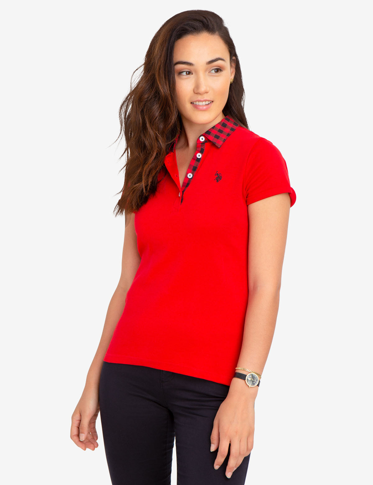 Gingham Collar Shirt with Embroidered Logo & Vented Hem | 100% Cotton