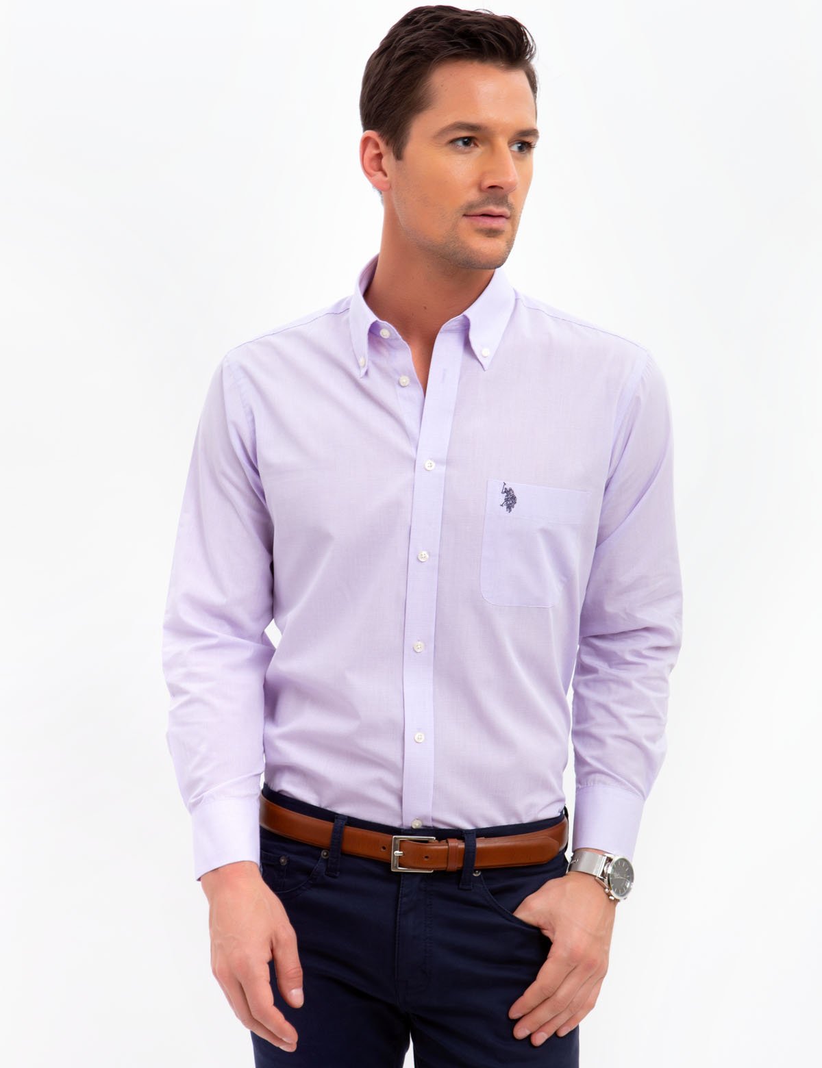 Gingham Dress Shirt for Men | Button-Up Cotton Blend & Regular Fit