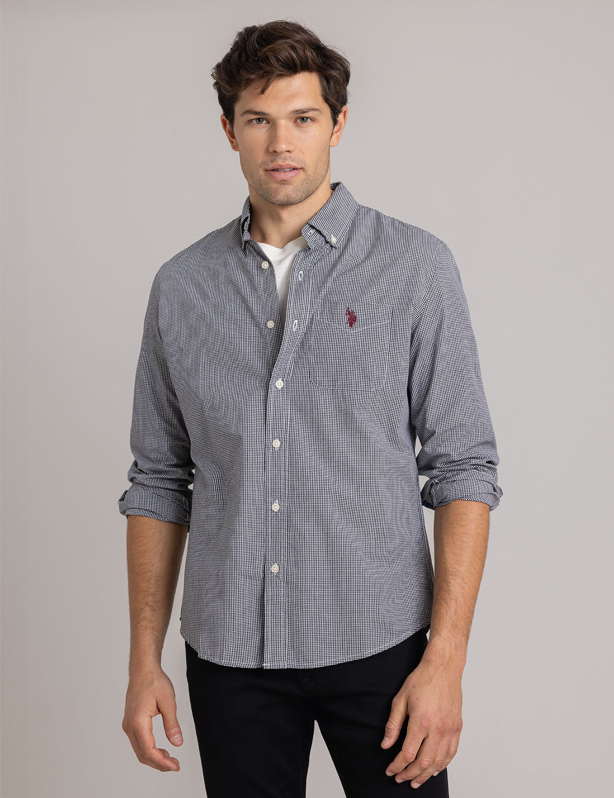 Gingham Poplin Long Sleeve Shirt for Men | Classic Casual Wear