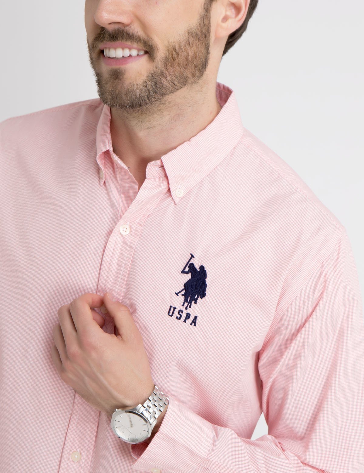 Gingham Print Button-Up Shirt with Embroidered Logo | Casual Men's Shirt