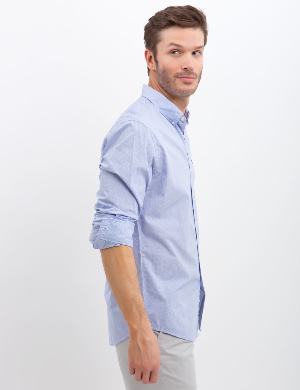 Gingham Print Button-Up Shirt with Embroidered Logo | Casual Men's Shirt