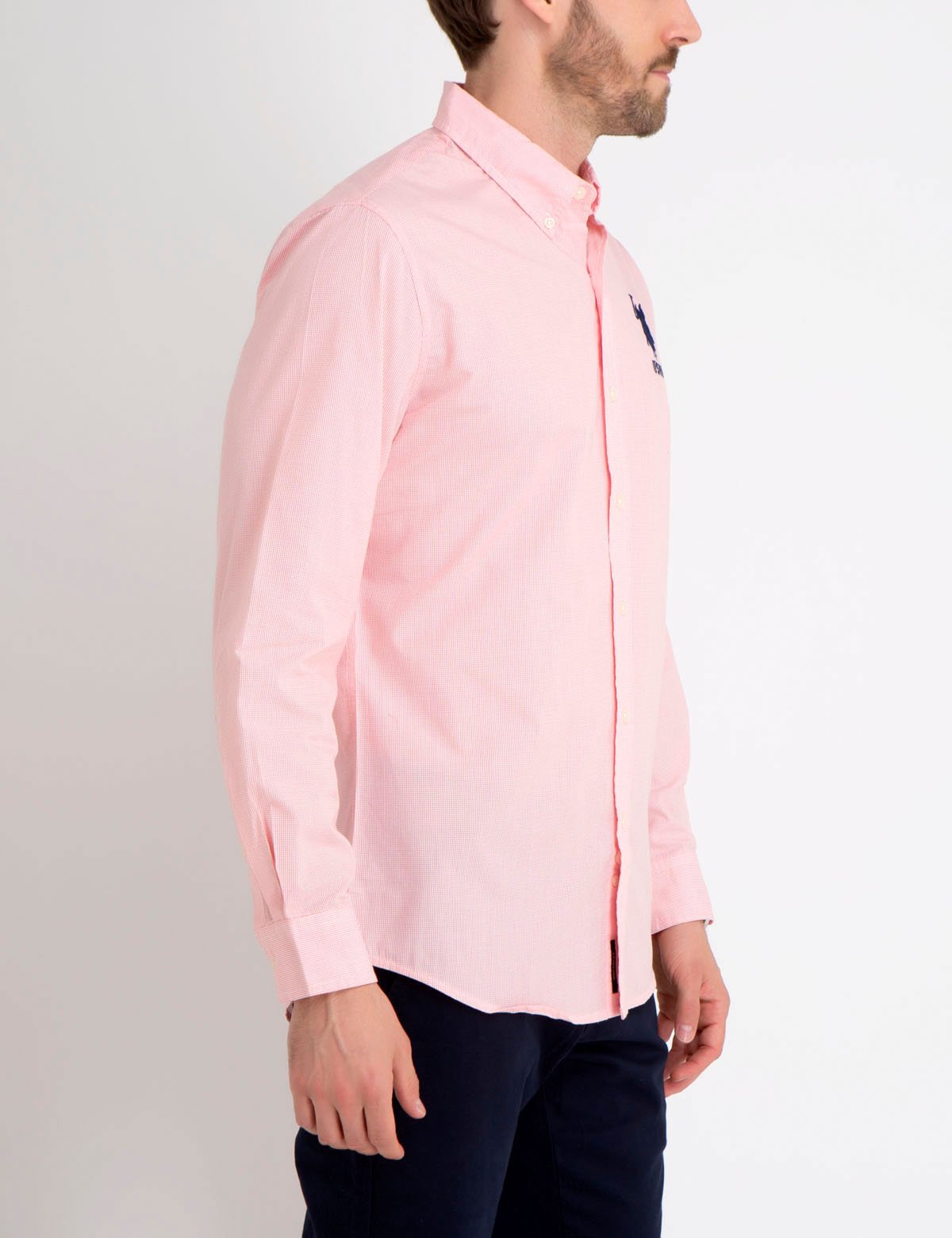 Gingham Print Button-Up Shirt with Embroidered Logo | Casual Men's Shirt