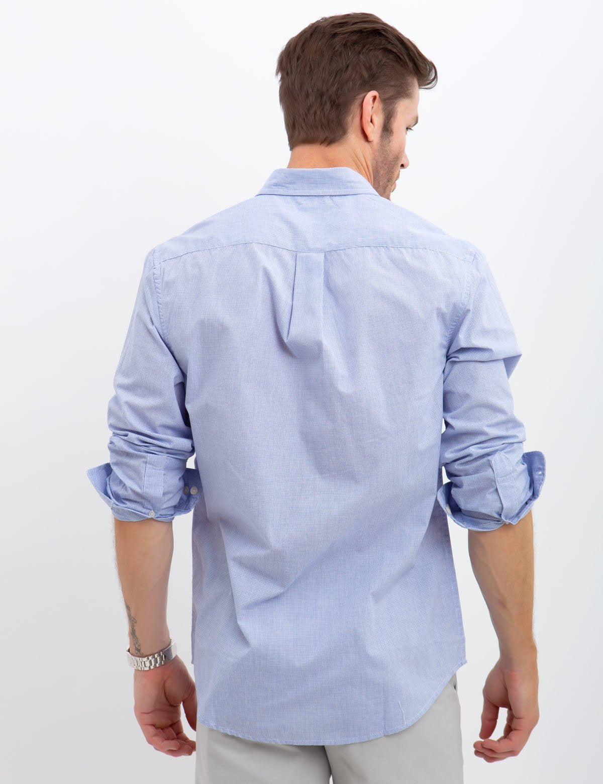Gingham Print Button-Up Shirt with Embroidered Logo | Casual Men's Shirt
