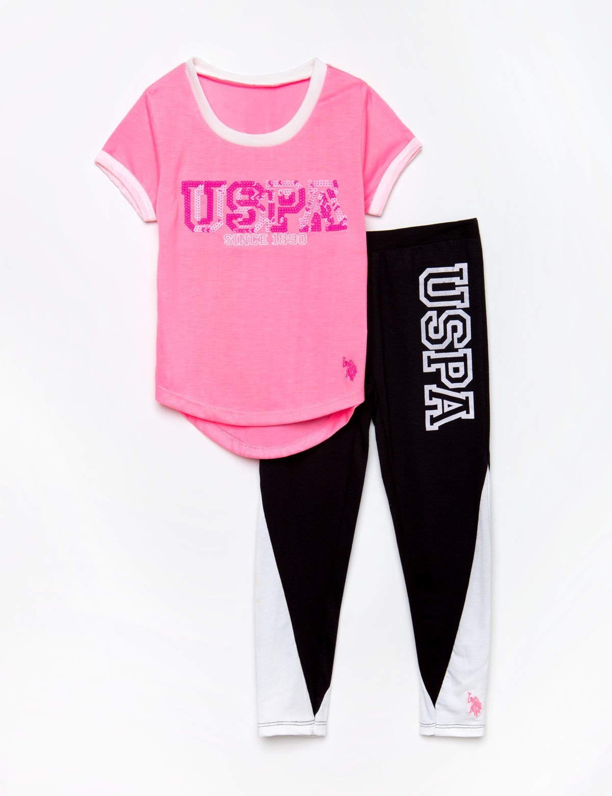 Girls 2-Piece Outfit: USPA Logo Tee & Colorblock Leggings
