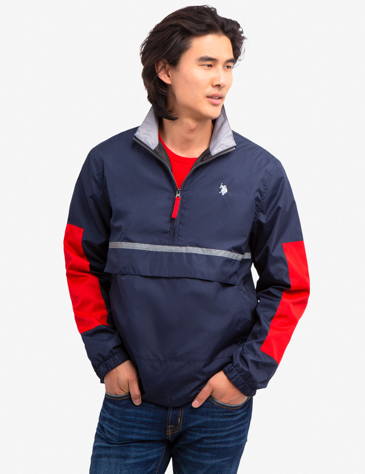 Graphic Print Windbreaker Jacket with USPA Logo | Pullover Style