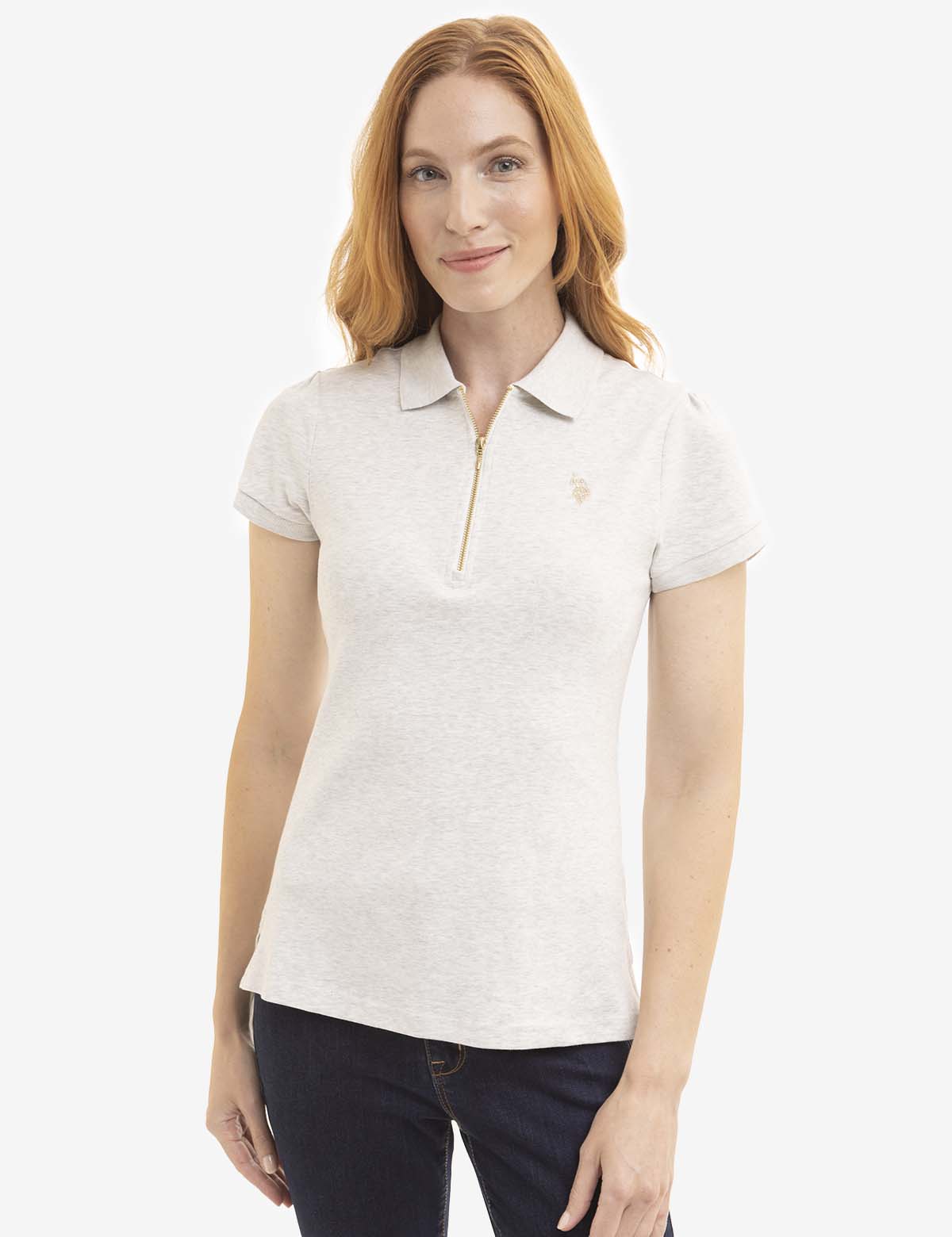 Half Zip Puff Sleeve Polo Shirt | Heather Knit Style