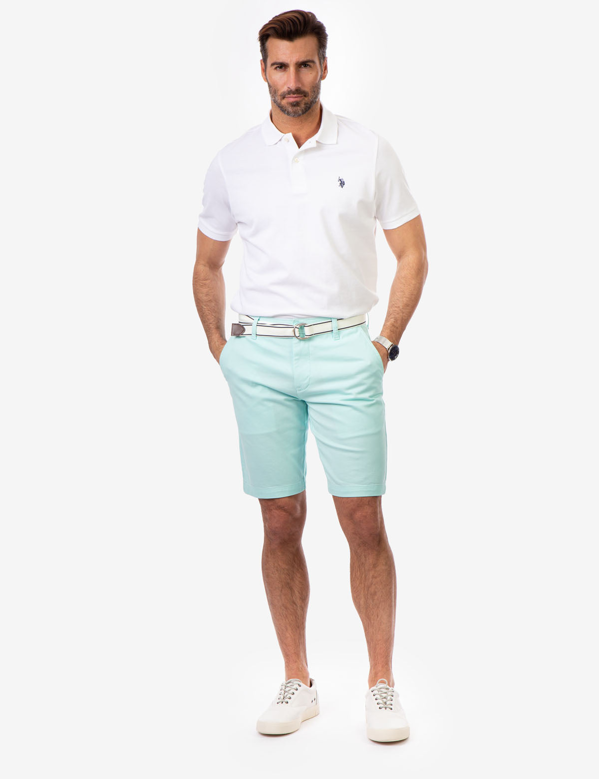 Men's Slim Fit Belted Shorts with Zip Fly | Hartford