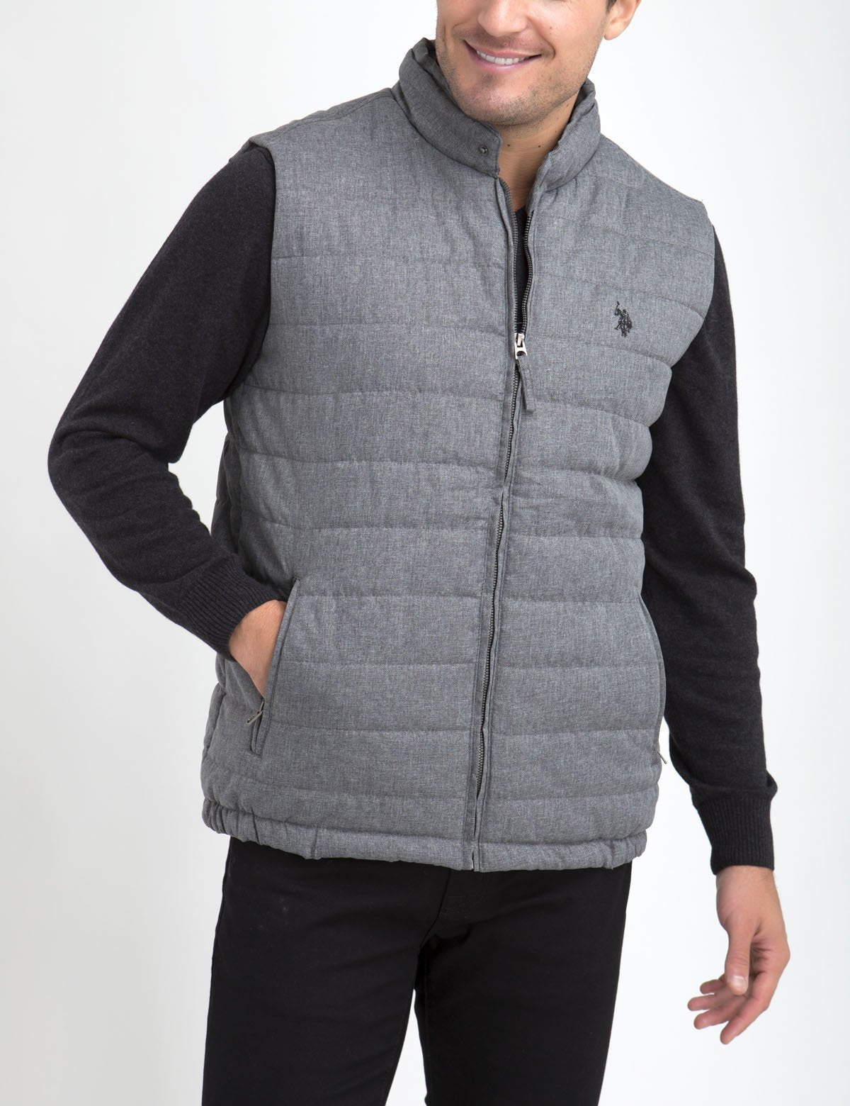 Heather Sleeveless Vest with Front Pockets & Full Zipper | Multi Channel