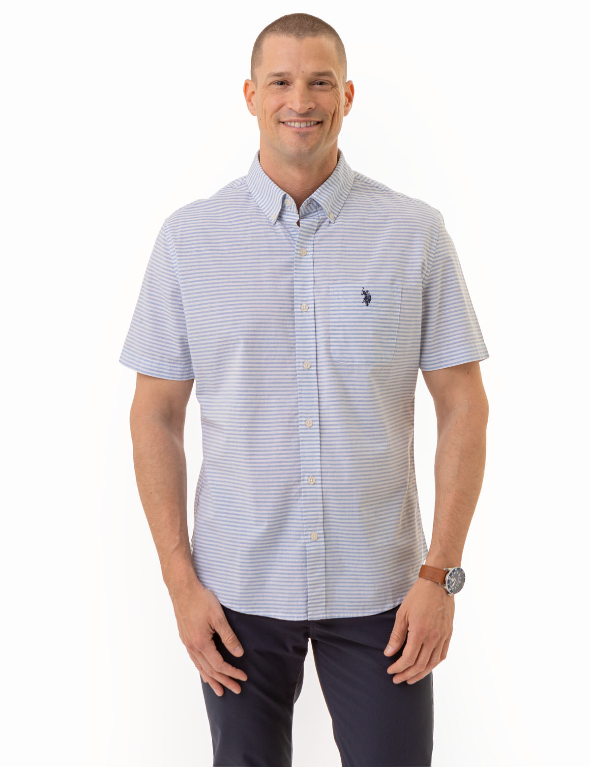 Men's Heather Poplin Short Sleeve Shirt with Pocket | Casual Wear