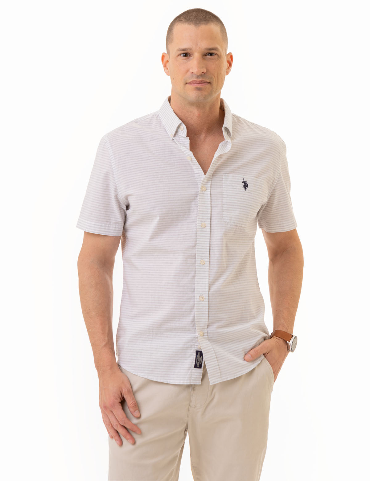 Men's Heather Poplin Short Sleeve Shirt with Pocket | Casual Wear
