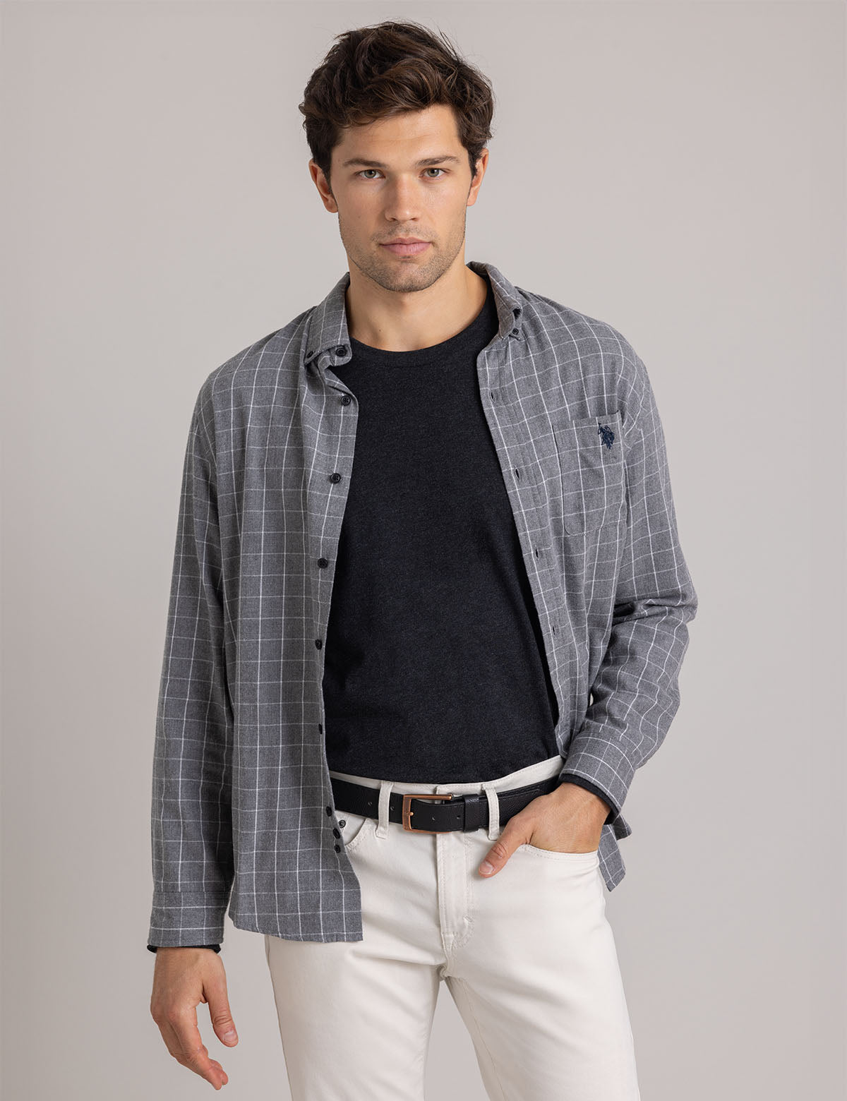 Heathered Long Sleeve Twill Shirt for Men | Peached Cotton