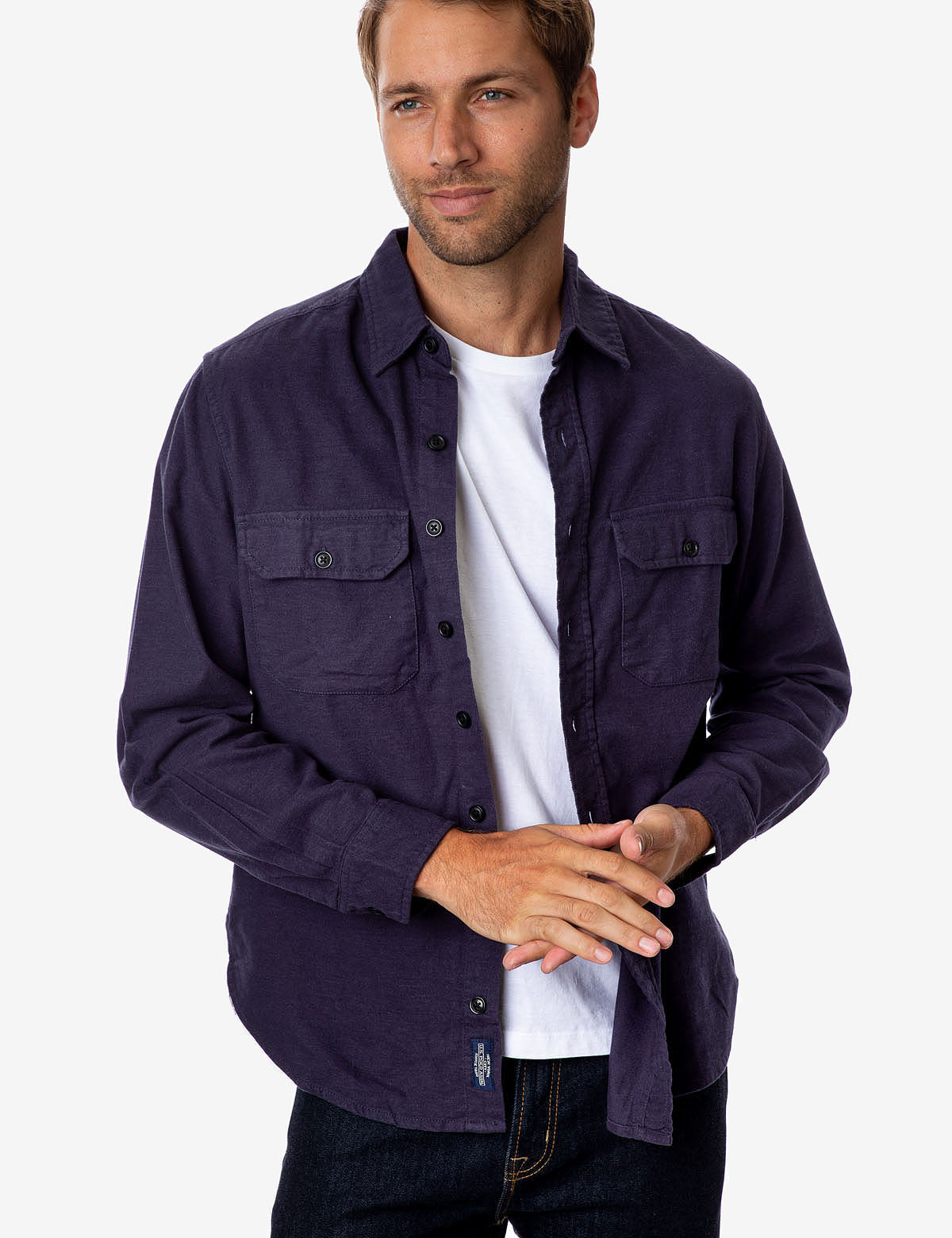 Heavy Brushed Canvas Overshirt with Button Front & Patch Pockets