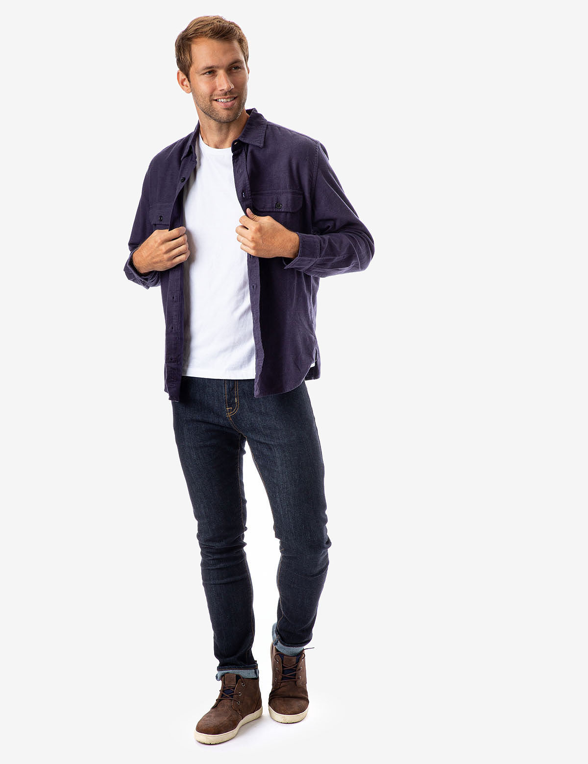 Heavy Brushed Canvas Overshirt with Button Front & Patch Pockets