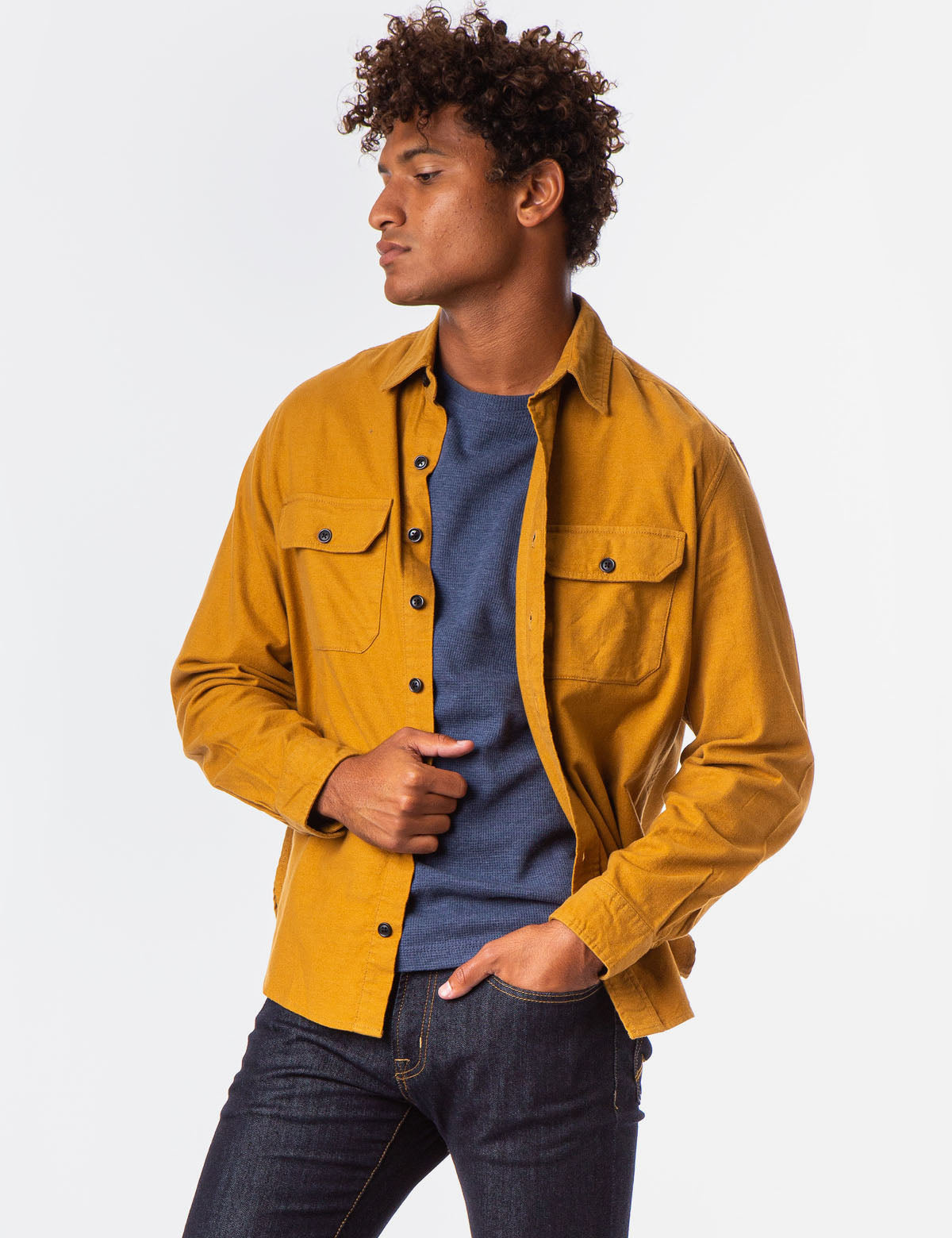 Heavy Brushed Canvas Overshirt with Button Front & Patch Pockets