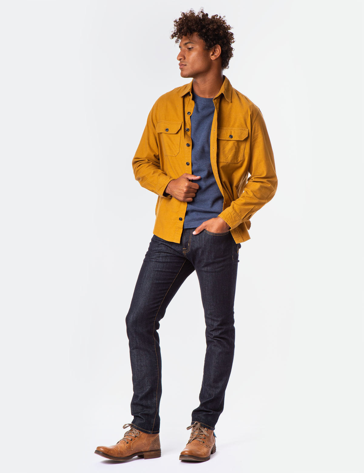Heavy Brushed Canvas Overshirt with Button Front & Patch Pockets