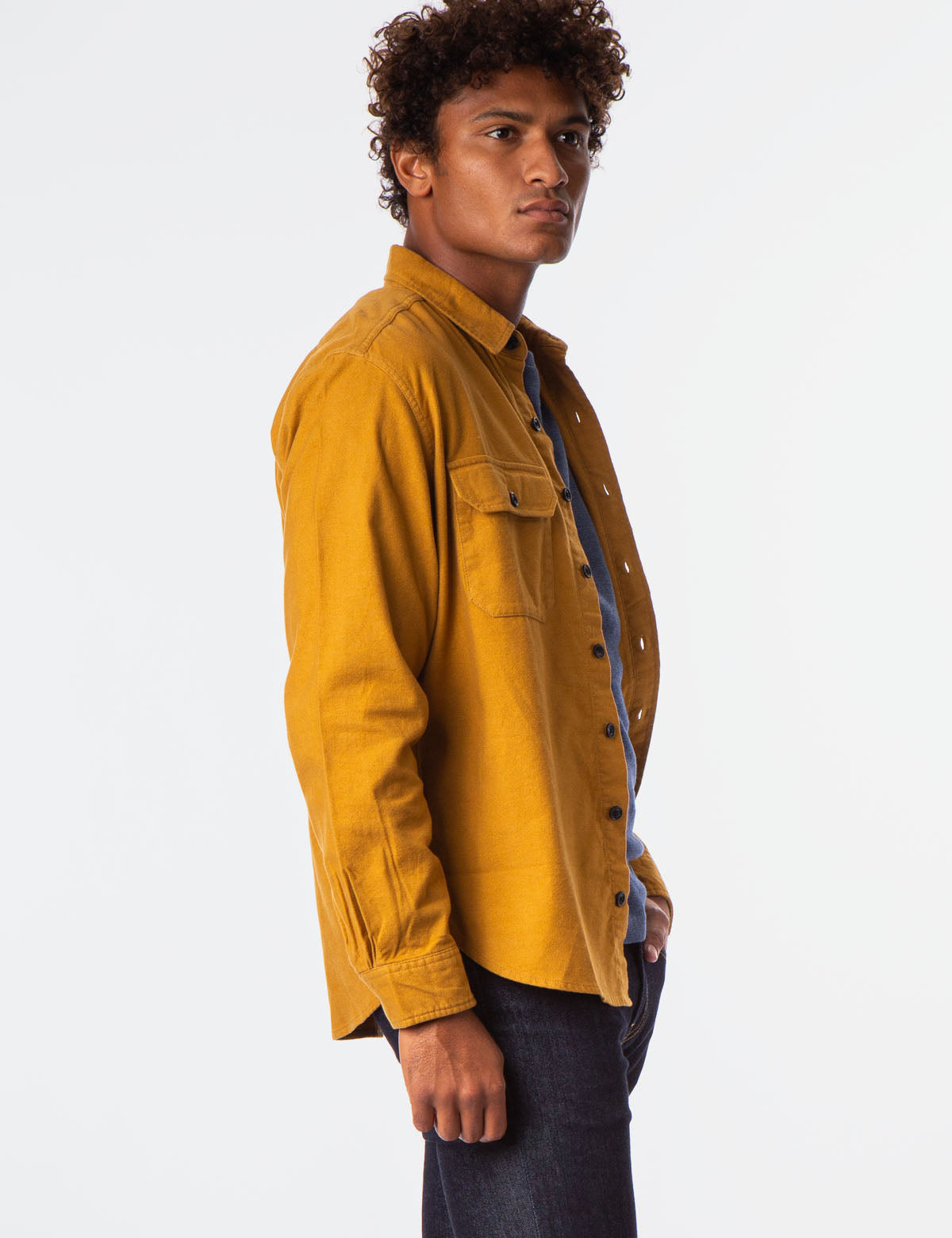 Heavy Brushed Canvas Overshirt with Button Front & Patch Pockets