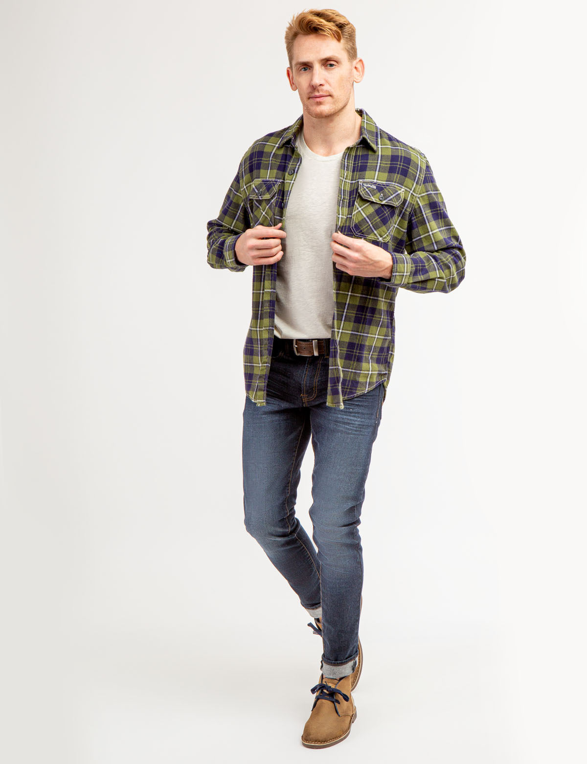 Heavy Twill Plaid Shirt with Chest Pockets | 100% Cotton Button-Down