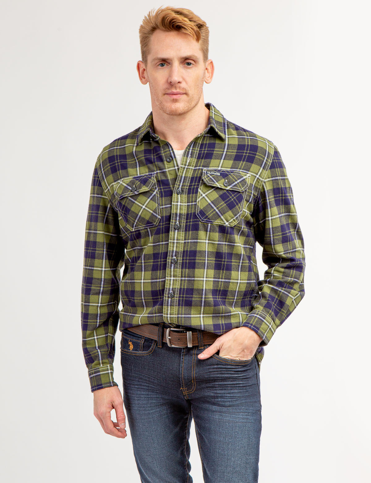 Heavy Twill Plaid Shirt with Chest Pockets | 100% Cotton Button-Down