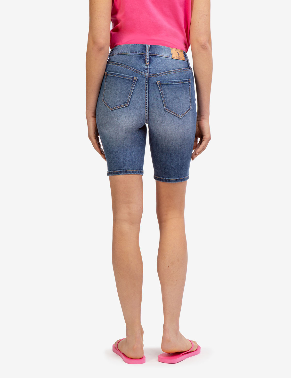 High Rise Bermuda Shorts with Destructed Design & Button Closure