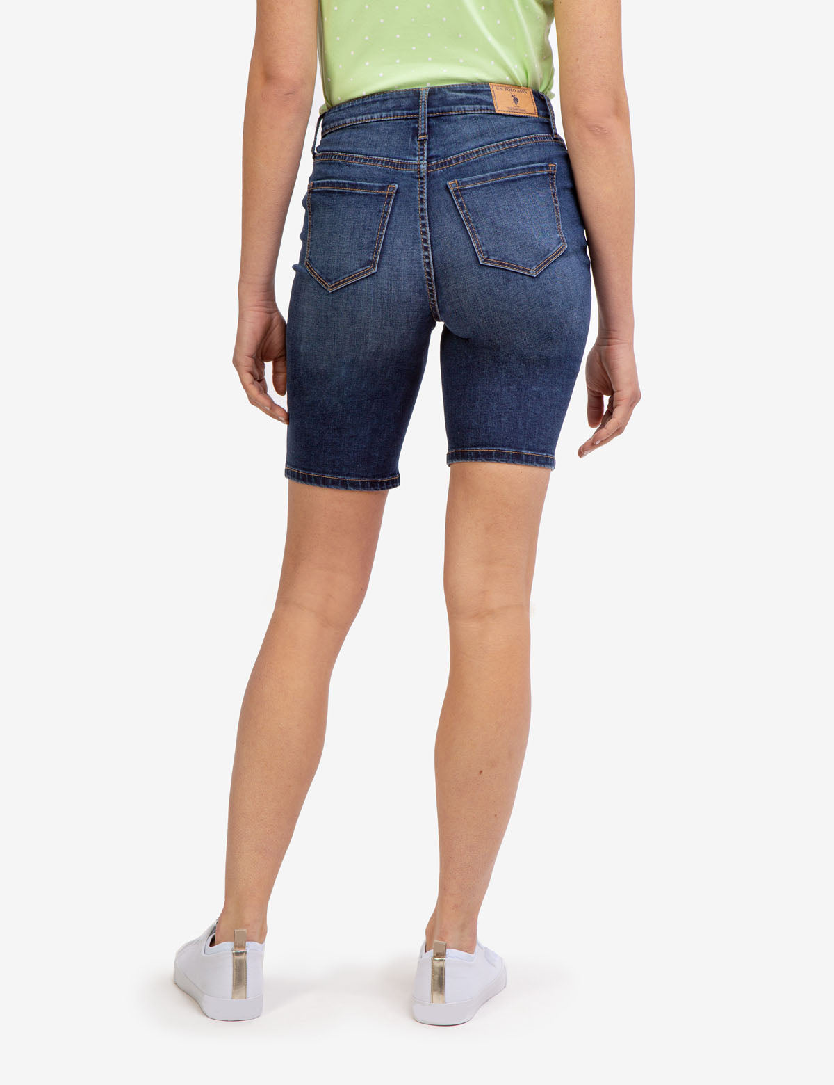 High Rise Bermuda Shorts with Destructed Design & Button Closure