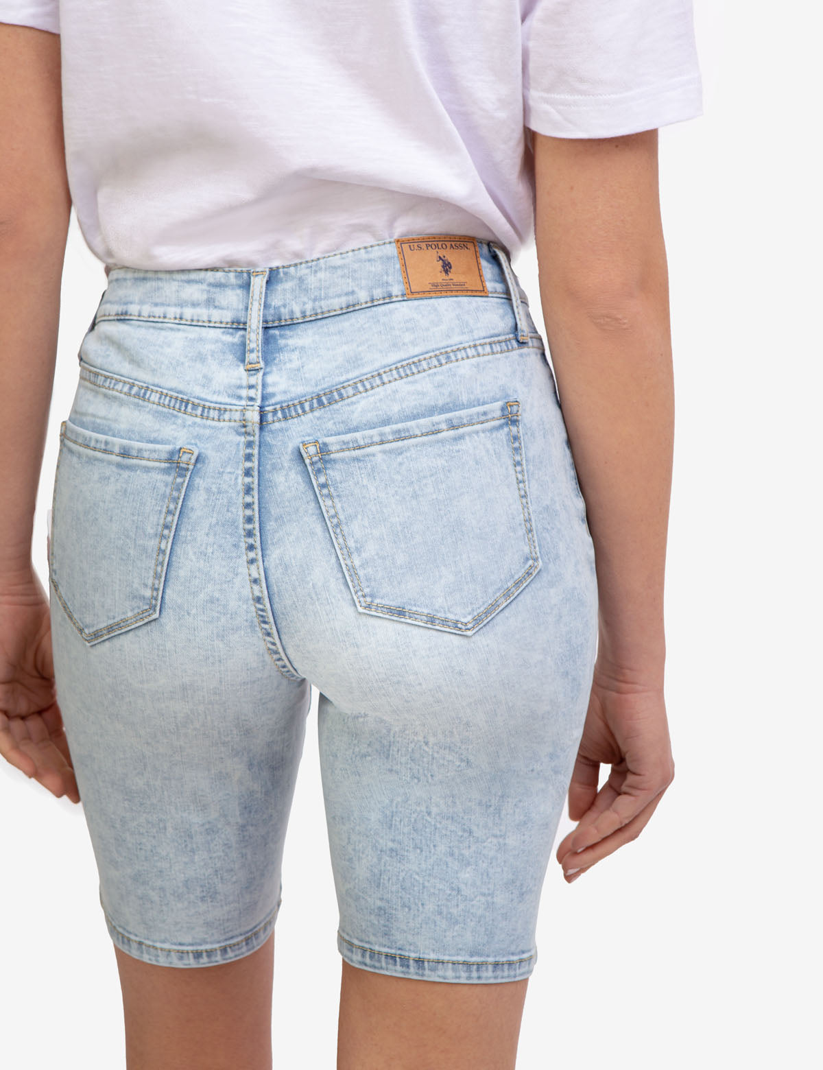 High Rise Bermuda Shorts with Destructed Design & Button Closure