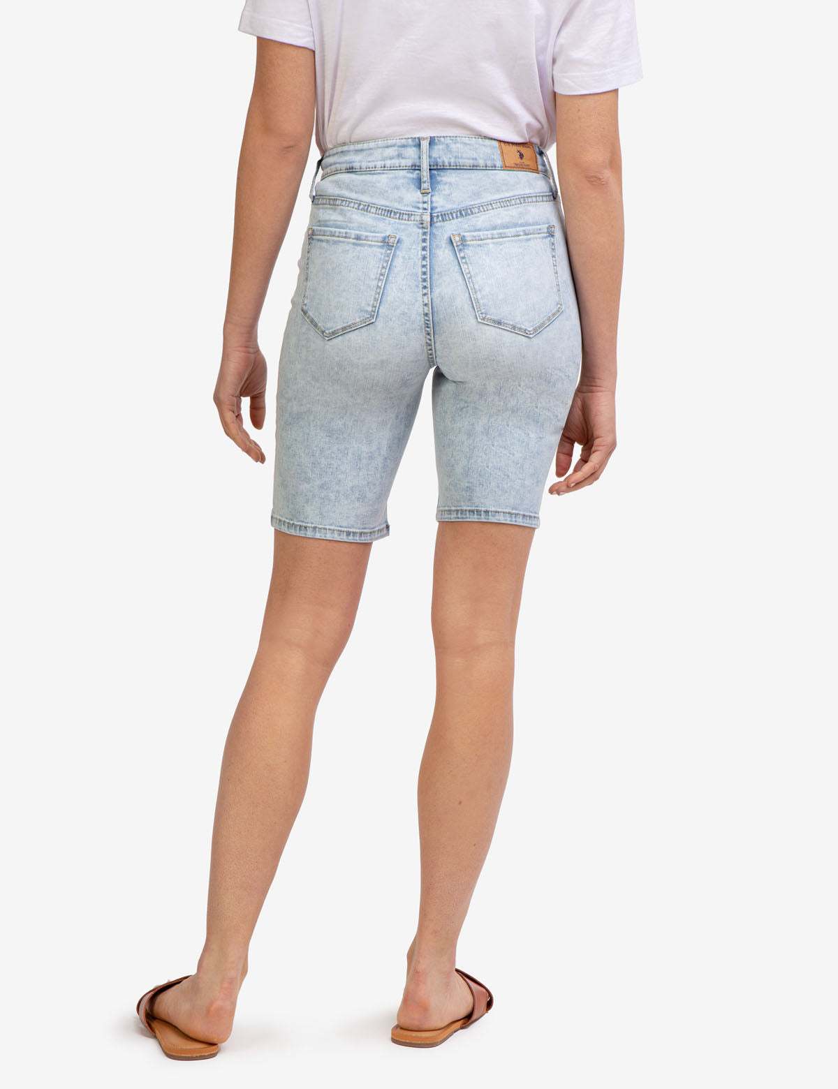 High Rise Bermuda Shorts with Destructed Design & Button Closure