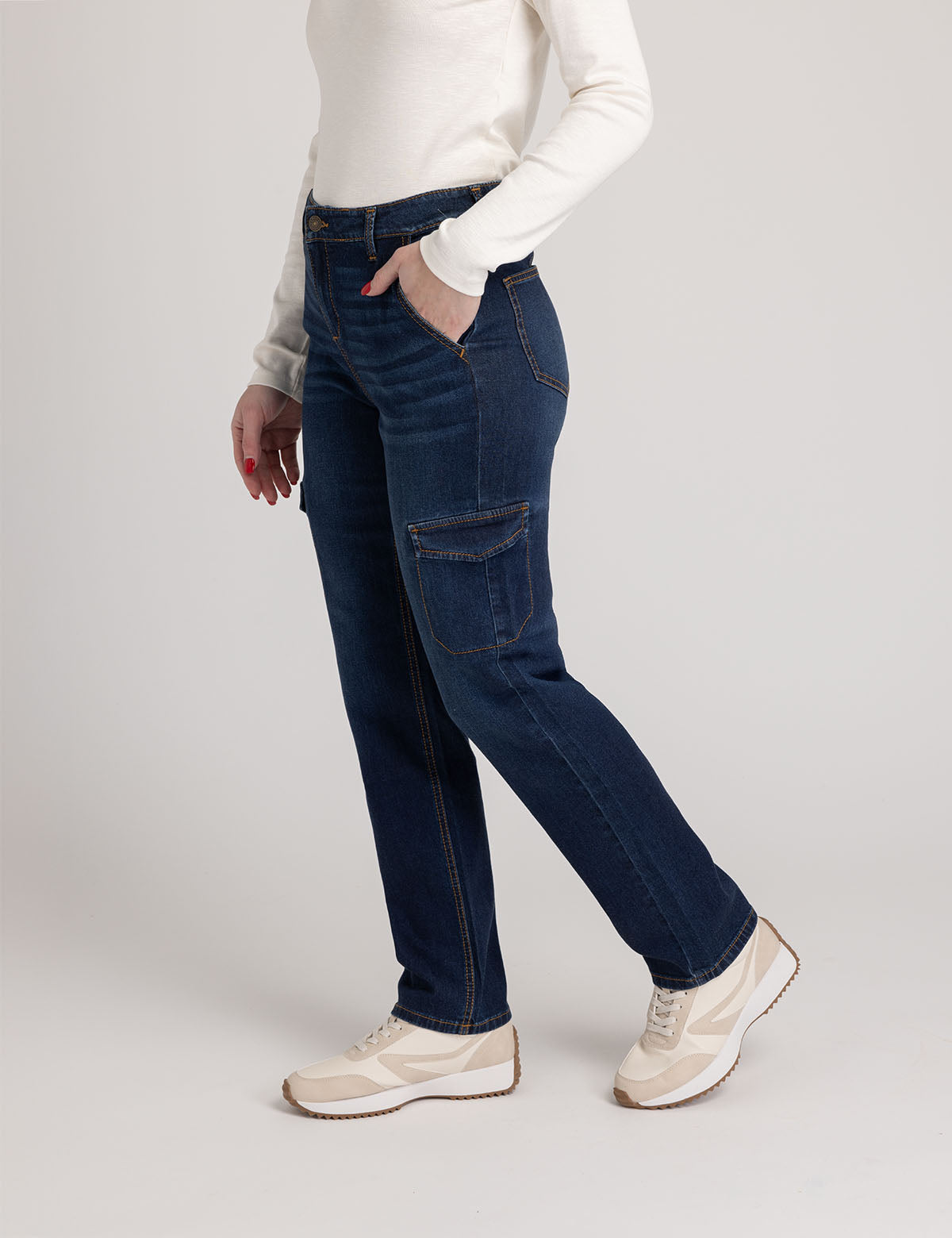 High Rise Cargo Jeans for Women | Stretch & Utility Pockets