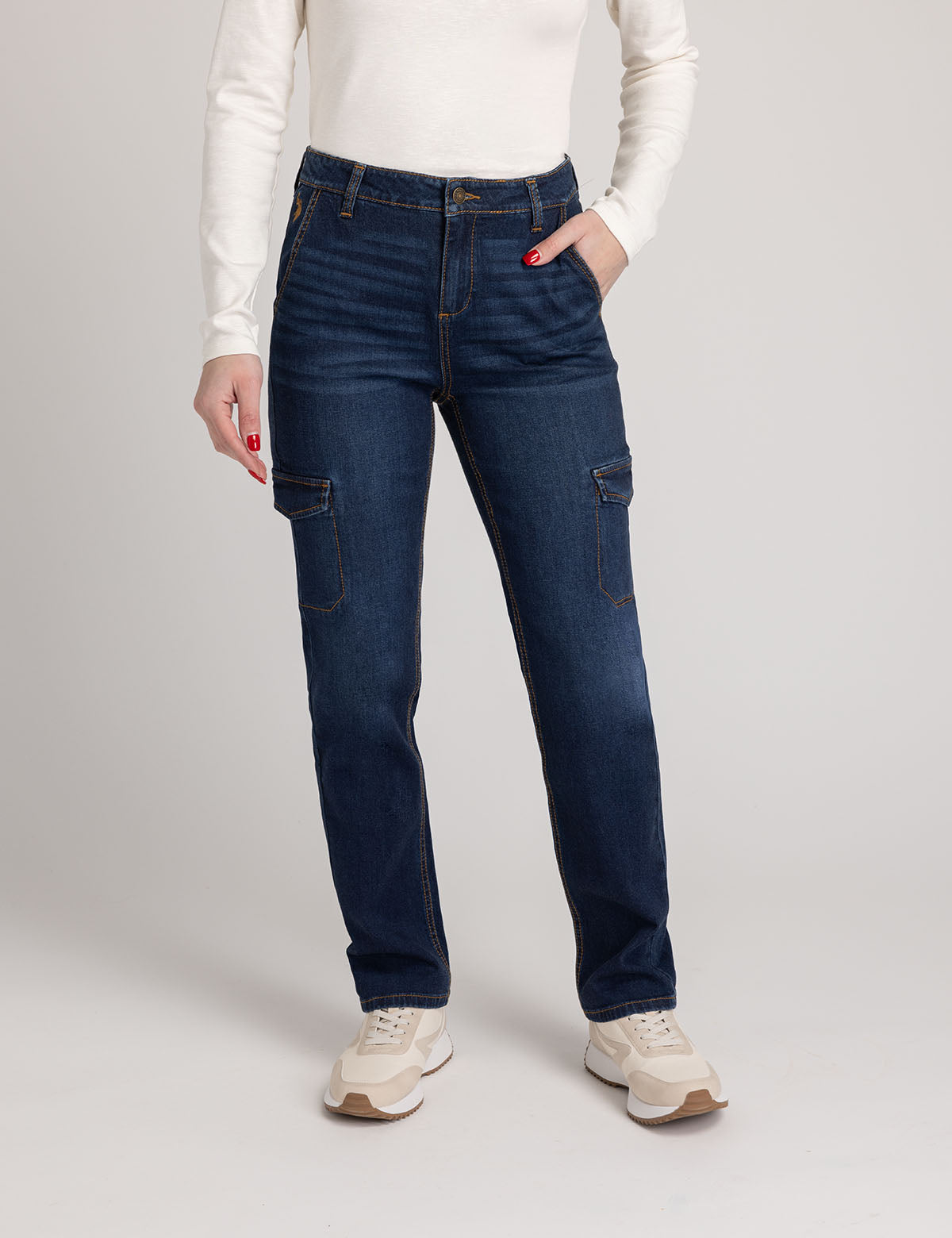 High Rise Cargo Jeans for Women | Stretch & Utility Pockets