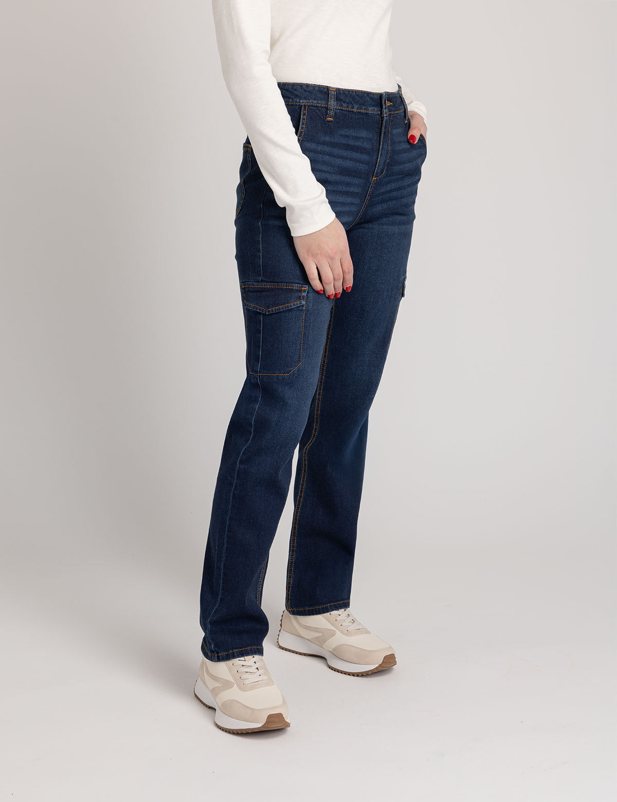 High Rise Cargo Jeans for Women | Stretch & Utility Pockets