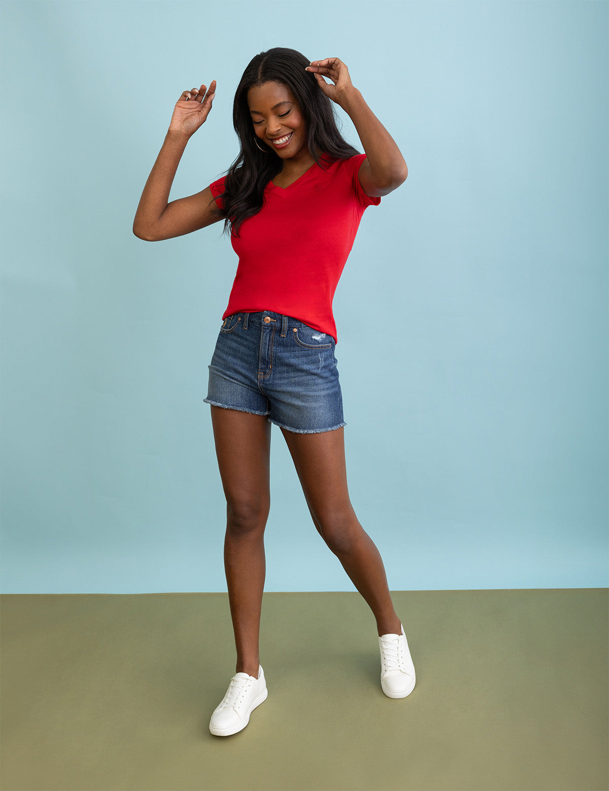 High Rise Curvy Shorts with Raw Hem | Comfort Fit Denim