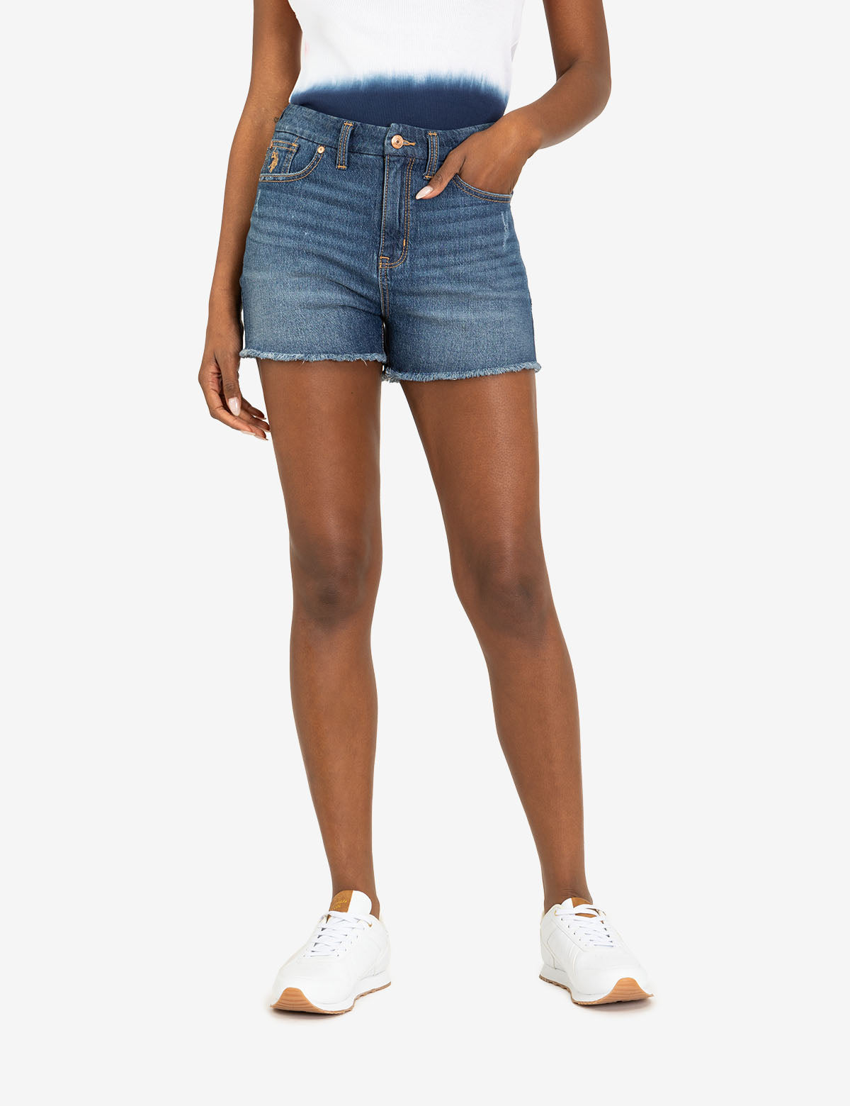 High Rise Curvy Shorts with Raw Hem | Comfort Fit Denim