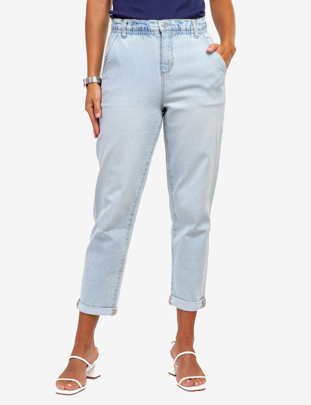 High Rise Paperbag Cropped Jeans for Women | Casual & Stylish