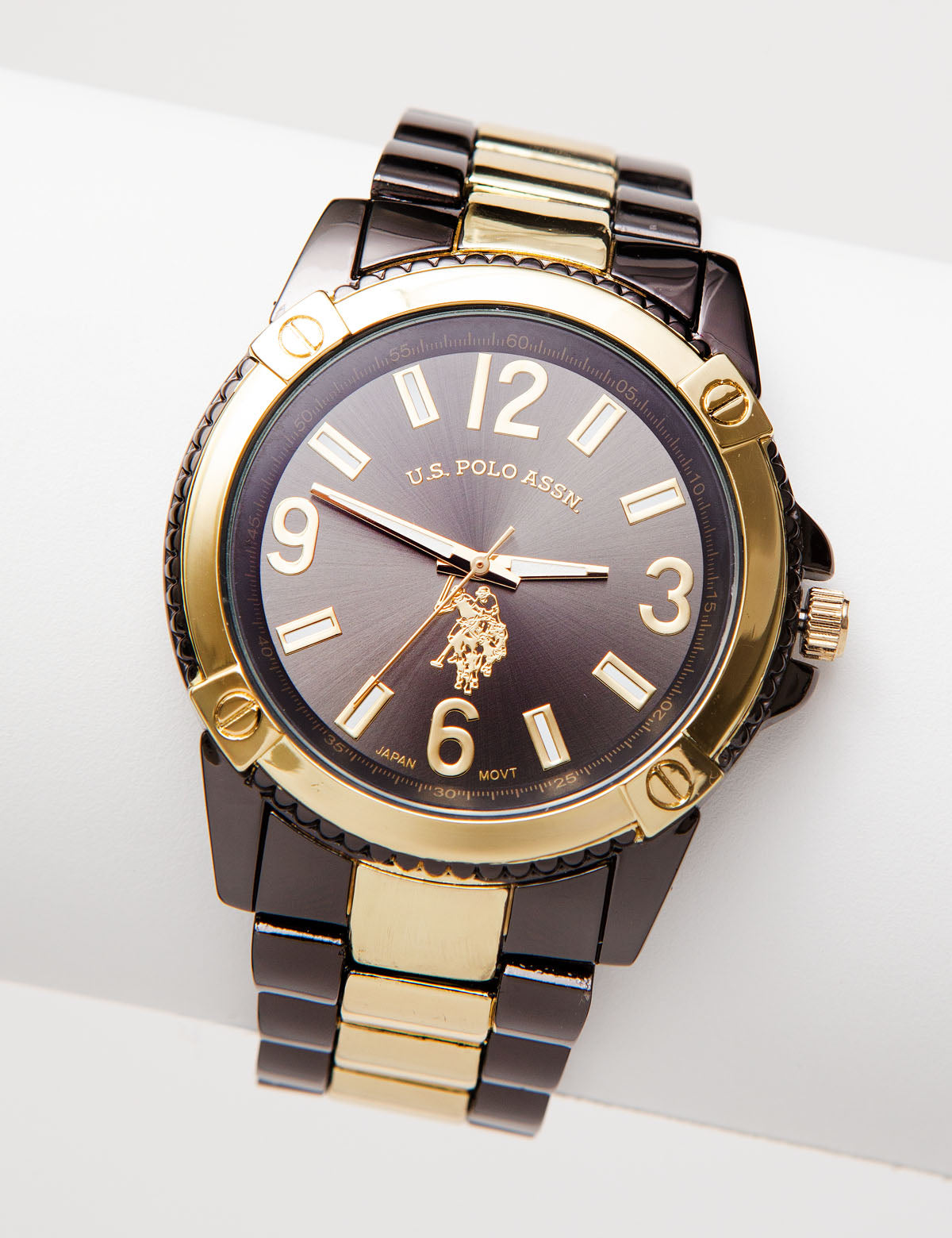 Black & Gold Couple's Bracelet Watch Set with Glass Dial & Link Strap